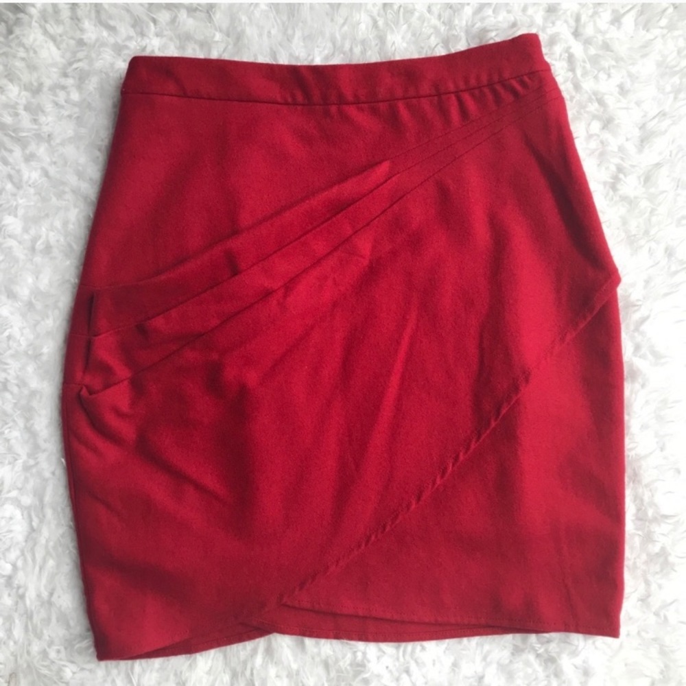 SOLD - Aryn K Red Wool Blend Pleated Mini Pencil Skirt S